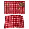 thumbnail image 1 of Placemats Set of 4, Red Plaid Woven Placemat, Linen Place Mats for Kitchen/Dining Tables, Modern Art Checkered Farmhouse Washable Table Mats for Party, 1 of 8