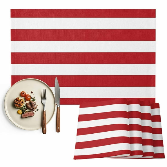 Placemats Set of 4, Red White Stripe Place Mats Simple Style Striped Tablemats Washable Placemat Table Decoration for Kitchen Table Dinner Party Home Decor Indoor Outdoor 13x19 Inch