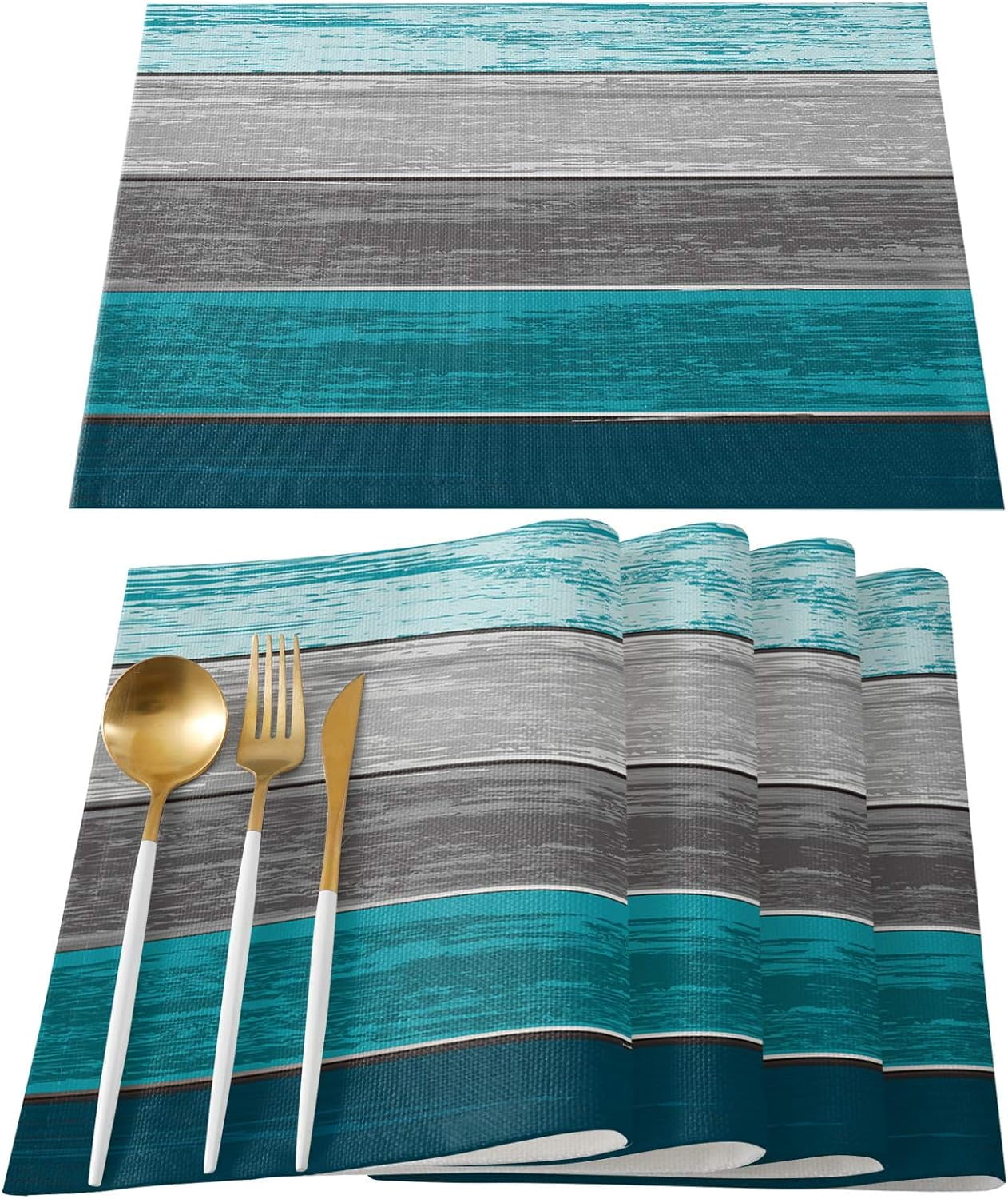 Placemats Set of 4, Retro Rustic Barn Wood Texture Polyester Stain Resistant Table Mats Washable