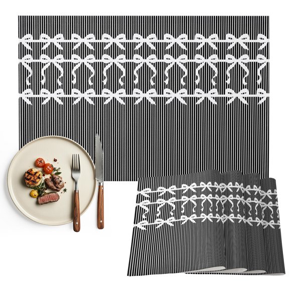 Placemats Set of 4, Ribbon Bows Place Mats Black Pinstripes Graphic Tablemats Washable Placemat Table Decoration for Kitchen Table Dinner Party Home Decor Indoor Outdoor 13x19 Inch