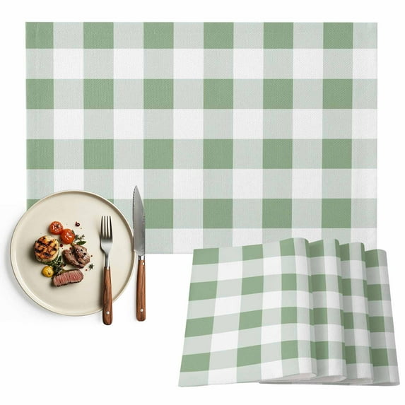Placemats Set of 4, Sage Green Buffalo Plaid Placemats Set of 4, Spring Watercolor Check Stripe Tablemats Placemat Table Decoration for Kitchen Table Dinner Party Home Decor Indoor Outdoor