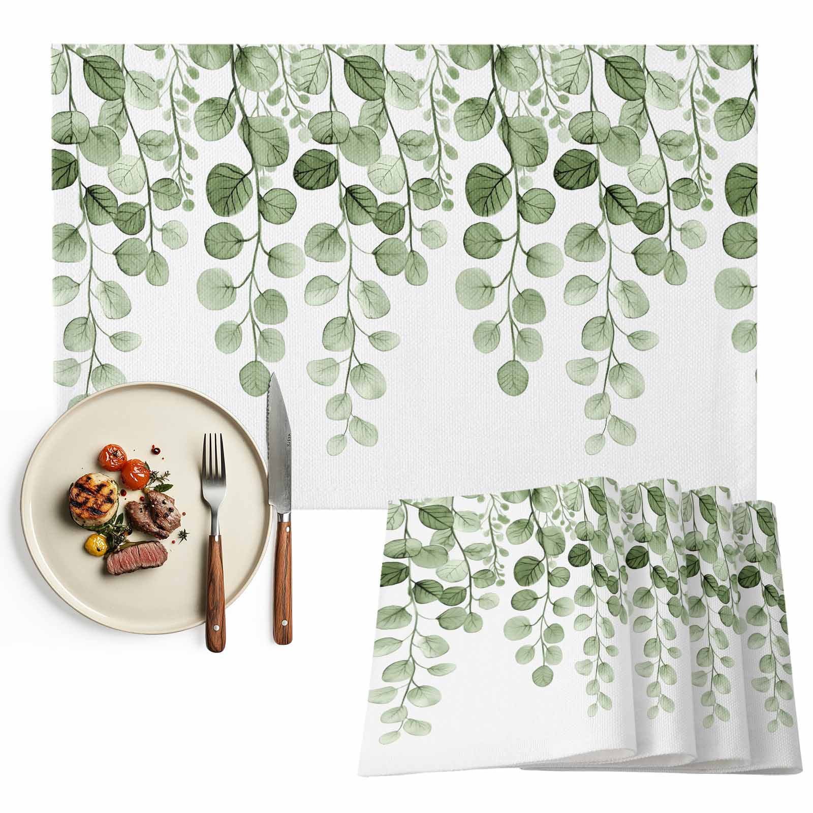 Placemats Set of 4, Sage Green Eucalyptus Leaf Place Mats Leaves Branch ...