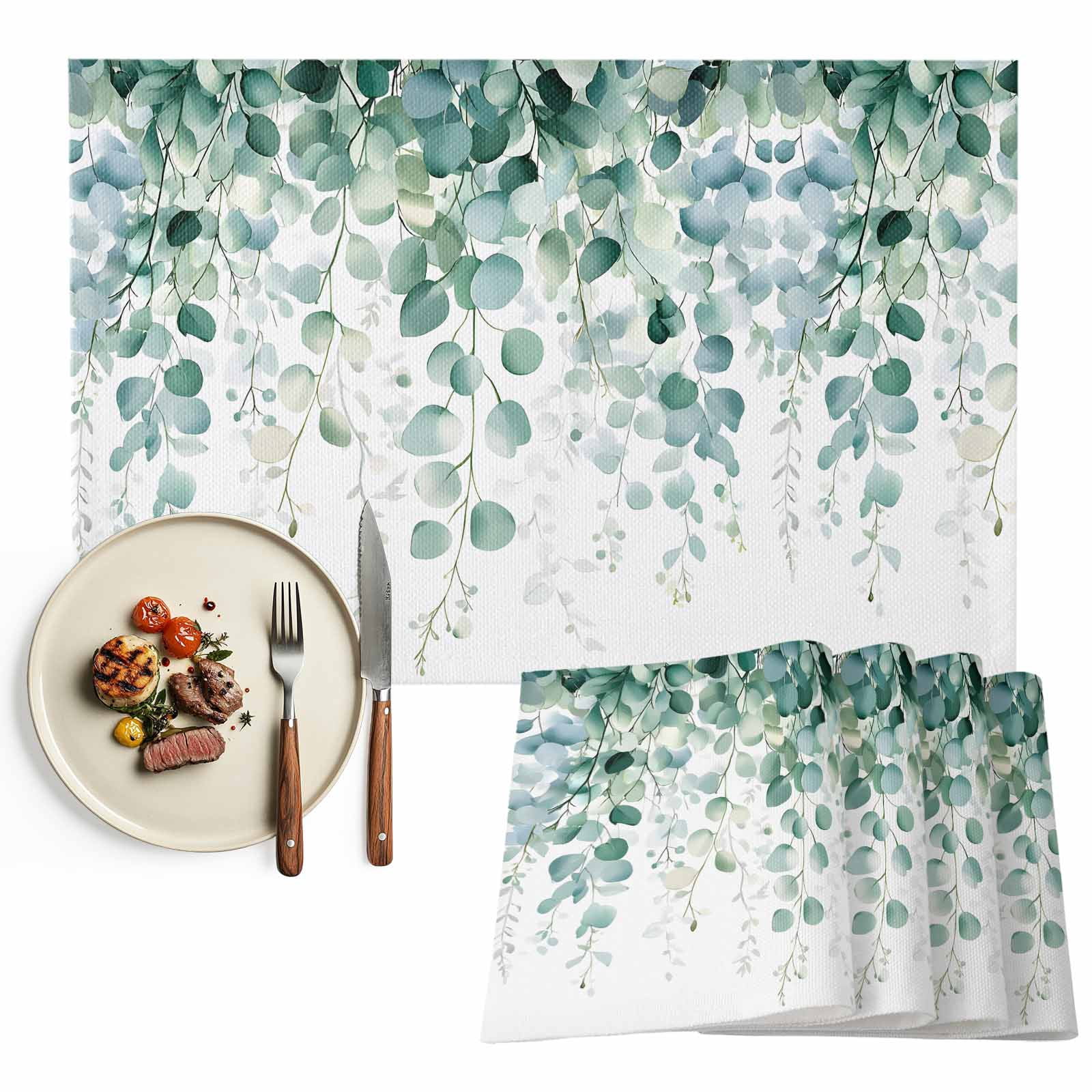 Placemats Set of 4, Sage Green Eucalyptus Leaves Place Mats Leaf Plant ...