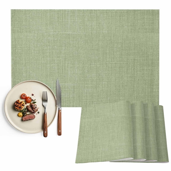 Placemats Set of 4, Sage Green Linen Texture Placemats Set of 4, Farmhouse Solid Color Tablemats Placemat Table Decoration for Kitchen Table Dinner Party Home Decor Indoor Outdoor 13x19 Inch