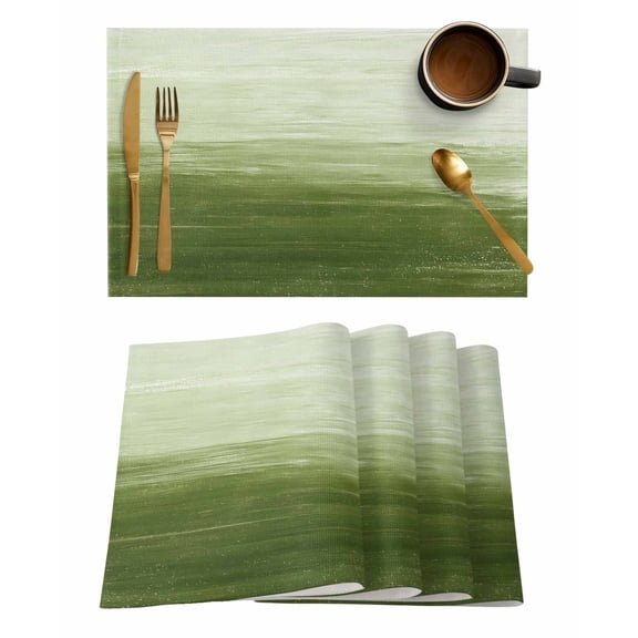 Placemats Set of 4, Sage Green Ombre Woven Placemat, Linen Place Mats for Kitchen/Dining Tables, Modern Abstract Art Ocean Oil Painting Washable Table Mats for Party