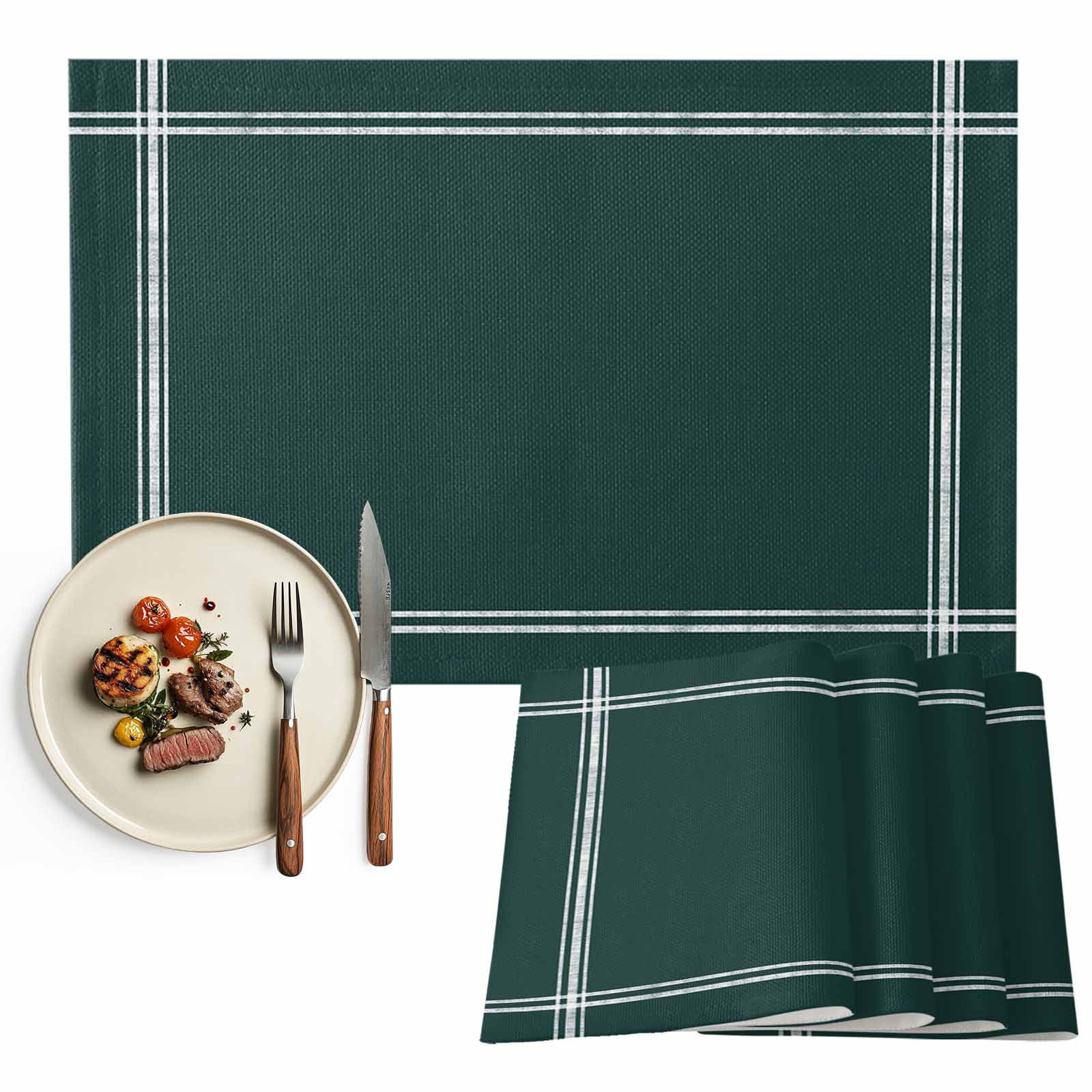 Placemats Set of 4, Solid Color Placemats Set of 4, Dark Green Tablemats Washable Placemat Table Decoration for Kitchen Table Dinner Party Home Decor Indoor Outdoor 13x19 Inch