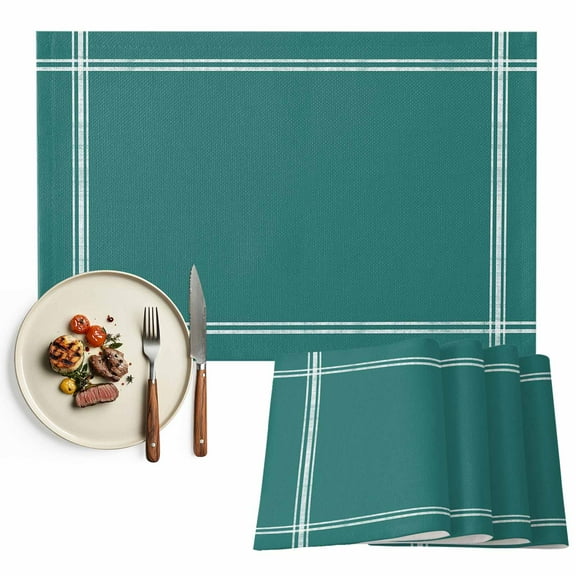 Placemats Set of 4, Solid Color Placemats Set of 4, Dark Green Vintage Tablemats Washable Placemat Table Decoration for Kitchen Table Dinner Party Home Decor Indoor Outdoor 13x19 Inch