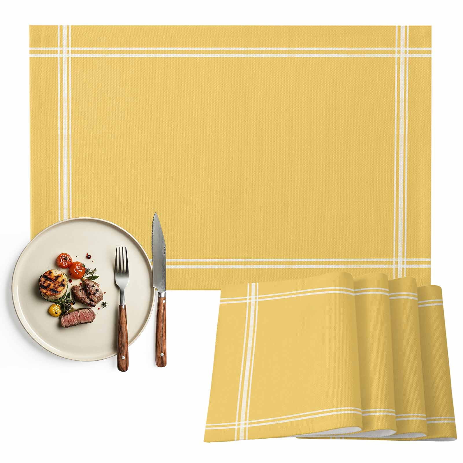 Placemats Set of 4, Solid Yellow Color Placemats Set of 4, Yellow Vintage Tablemats Washable Placemat Table Decoration for Kitchen Table Dinner Party Home Decor Indoor Outdoor 13x19 Inch