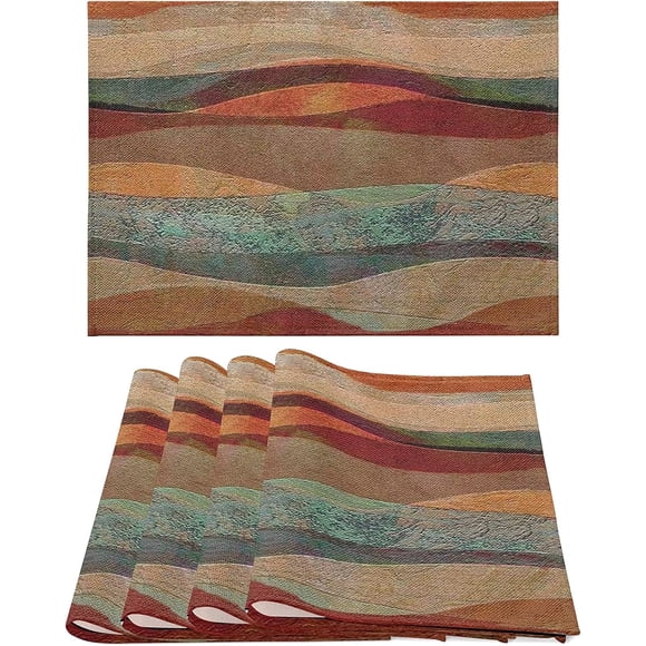 Placemats Set of 4, Southwest Arizona Travertine Sandstone Non Slip Heat Resistant Linen Cloth Place Mats, Turquoise Stripes Washable Holiday Party Dining Table Mat for Farmhouse Home Kitchen Decor