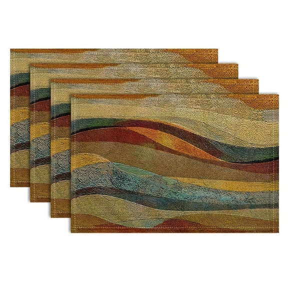 Rectangular Placemat 4pcs Retro Wave Washable Heat Resistant Faux Linen for Kitchen Dining Table Decoration