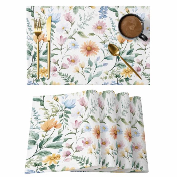 Placemats Set of 4 Spring Colorful Plant Non-Slip Place Mat Flower Leaf Table Mats Washable Stain-Resistant Tablemats for Party/Dining Room/Kitchen Decorations