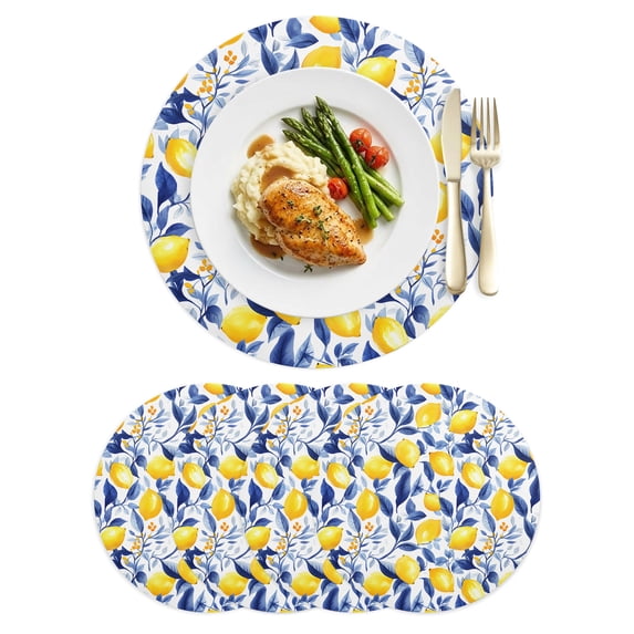 Placemats Set of 4,Spring Summer Pastoral Lemon on White PU Place Mats ...