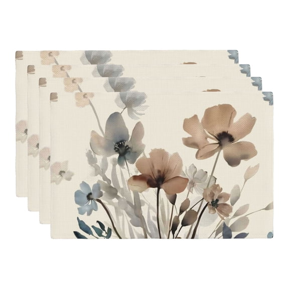 Stegali Rustic Brown Poppy Linen Placemats, Summer Floral Table Mats 12x18 Inch Set of 4