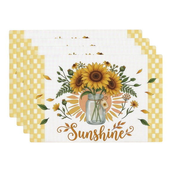 Stegali Summer Sunflower Sunshine Linen Placemats, 12x18 Inch Table mats Set of 4