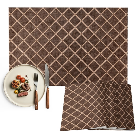Placemats Set of 4, Tan Diamond Pattern Place Mats Geometric Plaid Lines Tablemats Washable Placemat Table Decoration for Kitchen Table Dinner Party Home Decor Indoor Outdoor 13x19 Inch