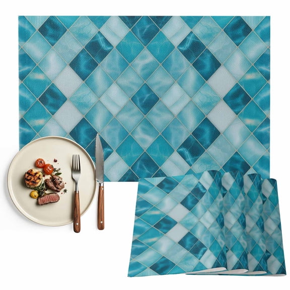 Placemats Set of 4, Teal Blue Diamond Place Mats Modern Geometric Lines Tablemats Washable Placemat Table Decoration for Kitchen Table Dinner Party Home Decor Indoor Outdoor 13x19 Inch