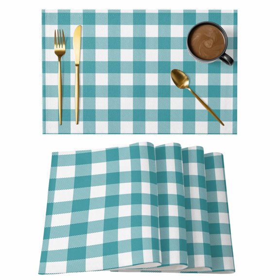 Placemats Set of 4 Teal Green Buffalo Check Plaid Non-Slip Place Mat Farmhouse Style Table Mats Washable Stain-Resistant Tablemats for Party/Dining Room/Kitchen Decorations