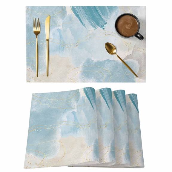 Placemats Set of 4 Teal Marble Non-Slip Place Mat Turquoise Abstract Geometric Modern Table Mats Washable Stain-Resistant Tablemats for Party/Dining Room/Kitchen Decorations