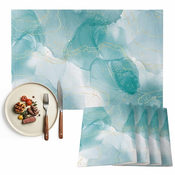 Placemats Set of 4, Teal Marble Placemats Set of 4, Abstract Geometric Modern Ombre Tablemats Washable Placemat Table Decoration for Kitchen Table Dinner Party Home Decor Indoor Outdoor 13x19 Inch