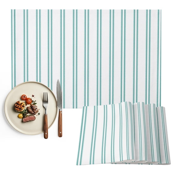 Placemats Set of 4, Teal Stripes Lines Place Mats Vertical Striped Tablemats Washable Placemat Table Decoration for Kitchen Table Dinner Party Home Decor Indoor Outdoor 13x19 Inch