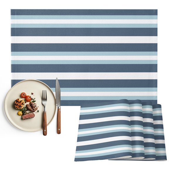 Placemats Set of 4, Teal Stripes Place Mats Blue Simple Striped Tablemats Washable Placemat Table Decoration for Kitchen Table Dinner Party Home Decor Indoor Outdoor 13x19 Inch