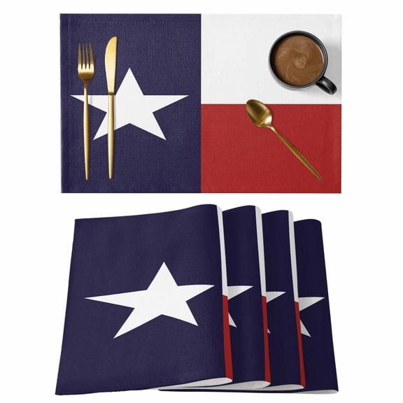 Placemats Set of 4 Texas Star Flag Non-Slip Place Mat Star and White Red Stripe Table Mats Washable Stain-Resistant Tablemats for Party/Dining Room/Kitchen Decorations