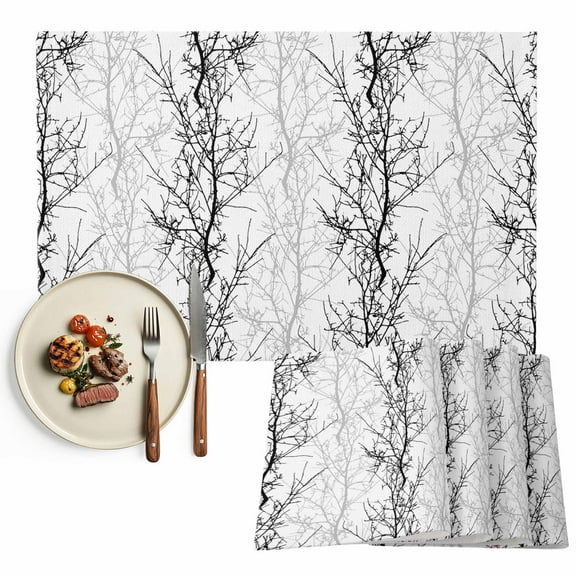 Placemats Set of 4, Tree Branch Place Mats Grey Black Tablemats Washable Placemat Table Decoration for Kitchen Table Dinner Party Home Decor Indoor Outdoor 13x19 Inch