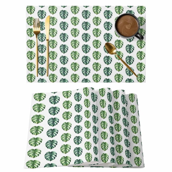 Placemats Set of 4, Tropical Leaves Woven Placemat, Linen Place Mats for Kitchen/Dining Tables, Boho Green Palm Monstera Leaf Botanical Washable Table Mats for Party
