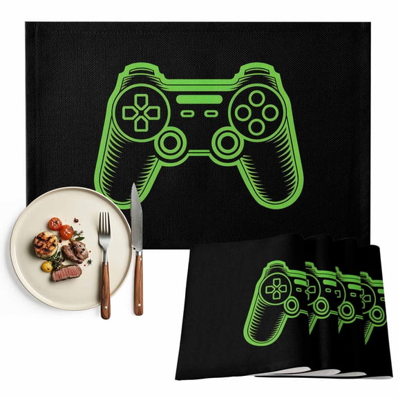 Placemats Set of 4, Video Games Controller Place Mats Black Green Gaming Console Tablemats Washable Placemat Table Decoration for Kitchen Table Dinner Party Home Decor Indoor Outdoor 13x19 Inch