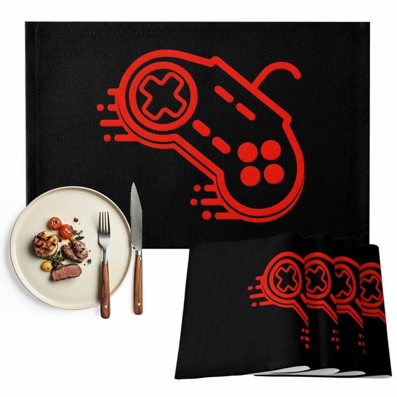 Placemats Set of 4, Video Games Controller Placemats Set of 4, Black Red Gaming Console Tablemats Placemat Table Decoration for Kitchen Table Dinner Party Home Decor Indoor Outdoor 13x19 Inch