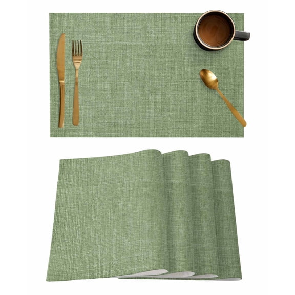 Placemats Set of 4, Vintage Forest Green Woven Placemat, Linen Place Mats for Kitchen/Dining Tables, Farmhouse Retro Solid Color Linen Texture Washable Table Mats for Party