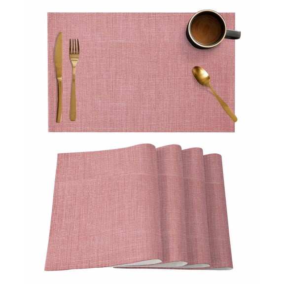 Placemats Set of 4, Vintage Peach Pink Woven Placemat, Linen Place Mats for Kitchen/Dining Tables, Farmhouse Retro Solid Color Linen Texture Washable Table Mats for Party