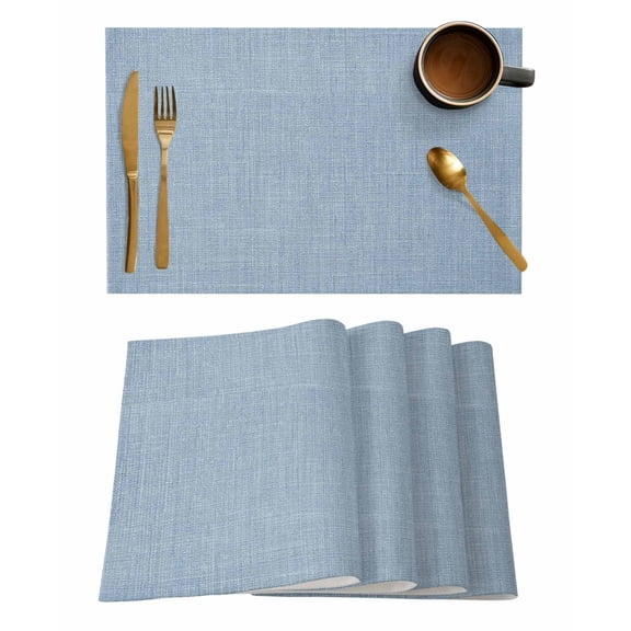 Placemats Set of 4, Vintage Sky Blue Woven Placemat, Linen Place Mats for Kitchen/Dining Tables, Farmhouse Retro Solid Color Linen Texture Washable Table Mats for Party