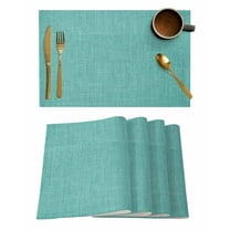 Placemats Set of 4, Vintage Teal Green Woven Placemat, Linen Place Mats for Kitchen/Dining Tables, Farmhouse Retro Solid Color Linen Texture Washable Table Mats for Party