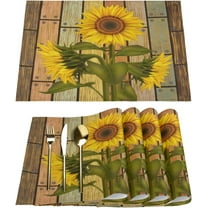 Placemats Set of 4, Vintage Wooden Sunflower Floral Dining Table Place Mats Heat Resistant Non Slip Washable Linen Kitchen Table Mats for Outdoor Indoor Decor