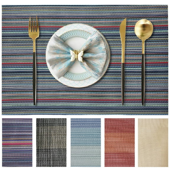 Evlmd Placemats, Vinyl Table Place Mats Washable Wipeable Placemat for Kitchen Dining Table Decoration Indoor Outdoor Placemats Set of 4, 12x18 Inch