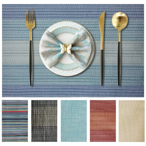 Evlmd Placemats, Vinyl Table Place Mats Washable Wipeable Placemat for Kitchen Dining Table Decoration Indoor Outdoor Placemats Set of 4, 12x18 Inch