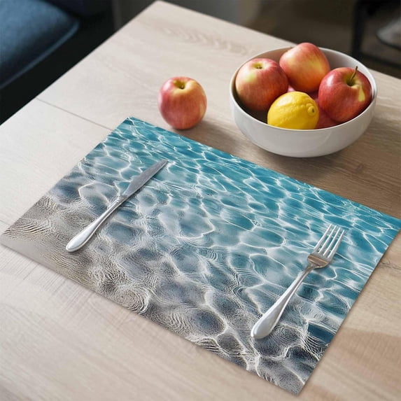Placemats Set of 4, Water Ripple Seaside Beach Washable Table Mats for Dining Table, Summer Ocean Theme Wipeable Place Mats for Kitchen Indoor Outdoor