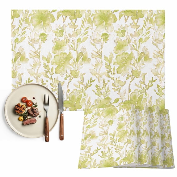 Placemats Set of 4, Watercolor Flower Place Mats Yellow Floral Plant Tablemats Washable Placemat Table Decoration for Kitchen Table Dinner Party Home Decor Indoor Outdoor 13x19 Inch