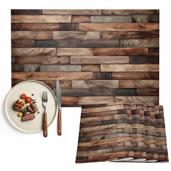 Placemats Set of 4, Wood Grain Place Mats Farmhouse Wooden Plank Tablemats Washable Placemat Table Decoration for Kitchen Table Dinner Party Home Decor Indoor Outdoor 13x19 Inch