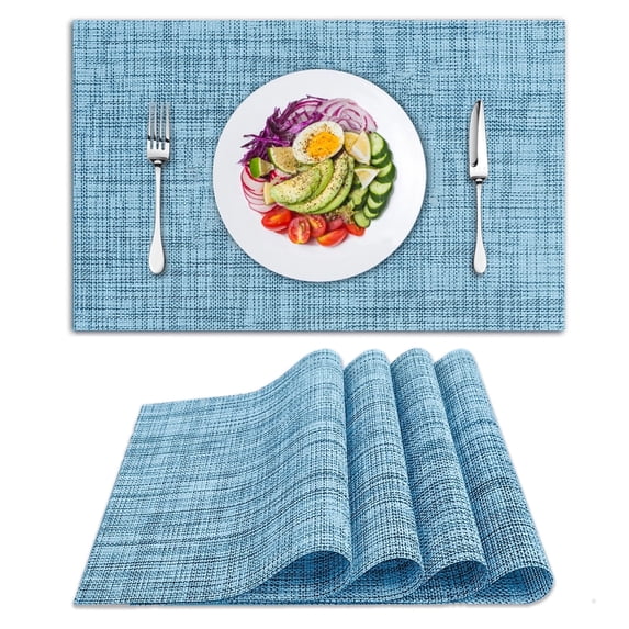 Placemats Set of 4, Woven Placemats for Dining Table, Heat-Resistant Placemats Stain Resistant Anti-Skid Washable PVC Table Mats, Vinyl Placemats for Kitchen Restaurant Table,Blue
