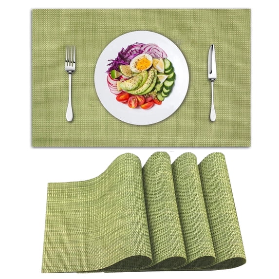 Placemats Set of 4, Woven Placemats for Dining Table, Heat-Resistant Placemats Stain Resistant Anti-Skid Washable PVC Table Mats, Vinyl Placemats for Kitchen Restaurant Table,Green