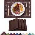 thumbnail image 1 of Placemats Set of 4, Yamaziot Double Layer Cloth Fabric Heat Resistant Place Mat, Washable Reversible Rectangle Dining Table Mats, Hollow Brown, 12"x18", 1 of 8