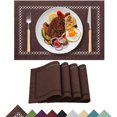 thumbnail image 1 of Placemats Set of 4, Yamaziot Double Layer Cloth Fabric Heat Resistant Place Mat, Washable Reversible Rectangle Dining Table Mats, Hollow Brown, 12"x18", 1 of 7