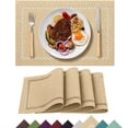 thumbnail image 1 of Placemats Set of 4, Yamaziot Double Layer Cloth Fabric Heat Resistant Place Mat, Washable Reversible Rectangle Dining Table Mats, Hollow Khaki, 12"x18", 1 of 7