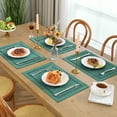 thumbnail image 1 of Placemats Set of 4, Yamaziot Double Layer Cloth Fabric Heat Resistant Place Mat, Washable Reversible Rectangle Dining Table Mats, Hollow Teal, 12"x18", 1 of 5