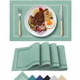 thumbnail image 1 of Placemats Set of 4, Yamaziot Double Layer Cloth Fabric Heat Resistant Place Mat, Washable Reversible Rectangle Dining Table Mats, Hollow Teal, 12"x18", 1 of 7