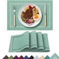 thumbnail image 1 of Placemats Set of 4, Yamaziot Double Layer Cloth Fabric Heat Resistant Place Mat, Washable Reversible Rectangle Dining Table Mats, Hollow Teal, 12"x18", 1 of 7