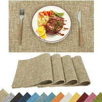 Placemats Set of 4, Yamaziot Double Layer Cloth Fabric Heat Resistant Place Mat, Washable Reversible Rectangle Dining Table Mats, Linen Style Coffee Khaki, 12"x18"