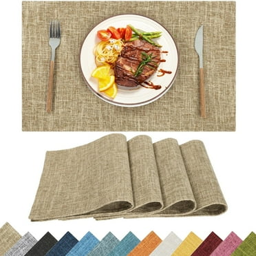Placemats Set of 4, Yamaziot Double Layer Cloth Fabric Heat Resistant Place Mat, Washable Reversible Rectangle Dining Table Mats, Linen Style Coffee Khaki, 12"x18"
